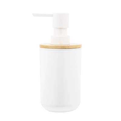 
                                                Plastik soap dispensor with wood 7x7x16 cm
                                                