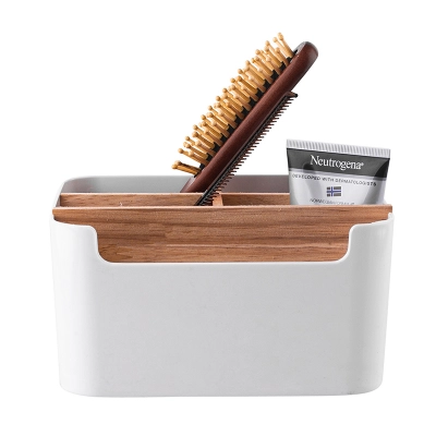 
                                            Plastik storage basket with bamboo 18x14,5x9,5 cm
                                            
