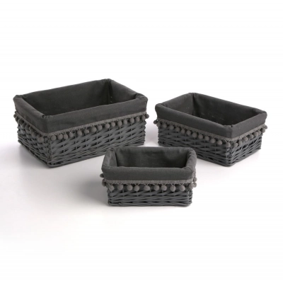 
                                            Basket with pom-poms and lining 30x21x13 cm dark grey
                                            