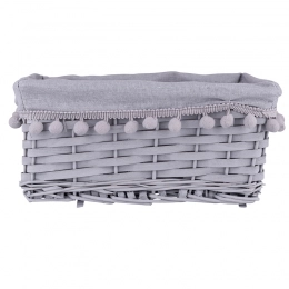 Basket with pom-poms and lining 30x21x13 cm gray