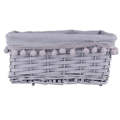 
                                            Basket with pom-poms and lining 30x21x13 cm gray
                                            