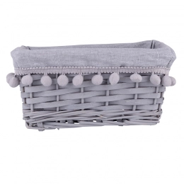 Basket with pom-poms and lining 24x16x11 cm gray