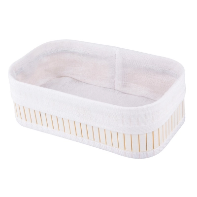 
                                            White bamboo storage basket with lining 25x15x8 cm
                                            