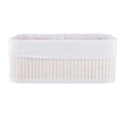 
                                                White bamboo storage basket with lining 30x20x12 cm
                                                