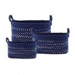 Set of 3 dark blue rectangular cotton baskets 37+34+31cm