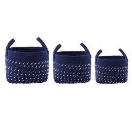 Set of 3 dark blue cotton baskets 25+22+19cm