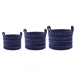 Set of 3 dark blue cotton baskets 32+28+24cm