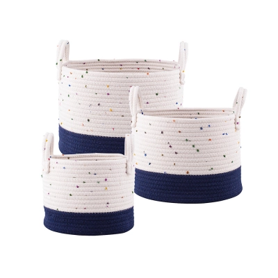 
                                            Set of 3 white-blue cotton baskets 32+28+24cm
                                            
