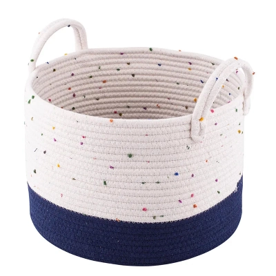 
                                            Woven basket, 32x32x22 cm, white-navy blue
                                            