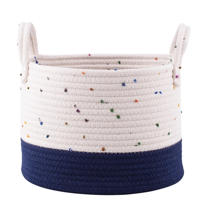
                                            Woven basket,  28x28x20 cm, white-navy blue
                                            