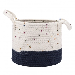 Woven basket, 22x22x18 cm, white-navy blue