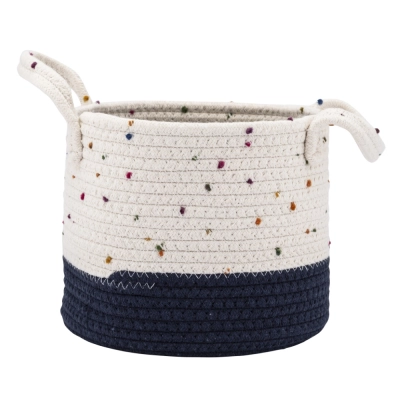 
                                            Woven basket, 22x22x18 cm, white-navy blue
                                            