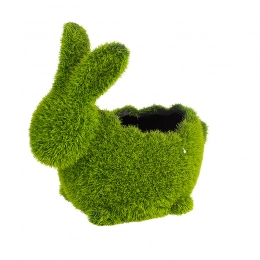 Flocking rabbit in green color 14,5x8,5x13 cm