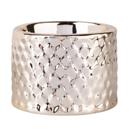 Porcelain candle holder with relief  6,5x6,5x4,5 cm gold