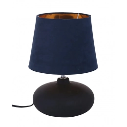 Table lamp with black ceramic base, 21x30 cm, and navy blue-gold lampshade