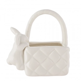 Ceramic basket with rabbit 11x8x11,5 cm