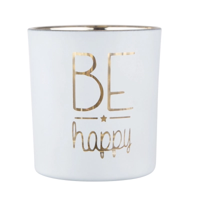 
                                            White glass candlestick with a golden interior 7x8 cm be happy
                                            