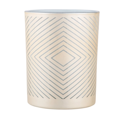 
                                                Beige glass candle holder with white interior 10x12.5 cm, geometric decoration
                                                