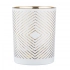 White glass candle holder with gold interior 10x12,5 cm, geometric decoration White glass candle holder with gold interior 10x12,5 cm, geometric decoration