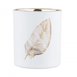 White glass candlestick with a golden interior 7x8 cm leaf