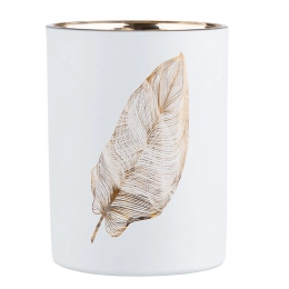 White glass candlestick with a golden interior 10x12,5 cm leaf