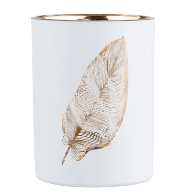 
                                            White glass candlestick with a golden interior 10x12,5 cm leaf
                                            