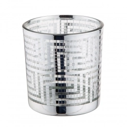 Silver glass candle holder 7x8 cm, dec. Greek pattern