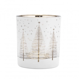 Glass candle holder, white with gold interior, 7x8 cm, Christmas tree decoration