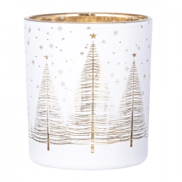 Glass candle holder, white with gold interior, 9x10 cm, Christmas tree decoration