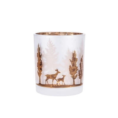 
                                            Frosted glass candle holder with gold-brown interior, 7x8 cm, forest decoration
                                            