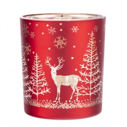 Red glass candle holder with gold interior, 9x10 cm, forest decoration