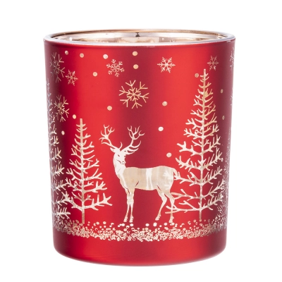 
                                            Red glass candle holder with gold interior, 9x10 cm, forest decoration
                                            