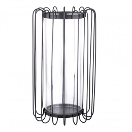 Black metal vase with transparent glass 16x16x28 cm