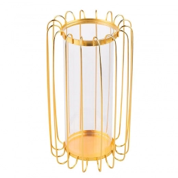 Gold metal lattice candle holder with glass insert 19x19x32 cm