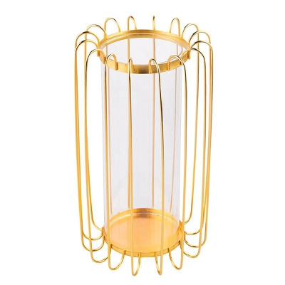 
                                            Gold metal lattice candle holder with glass insert 19x19x32 cm
                                            