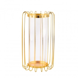Metal candle holder with glass insert 16x16x28 cm gold