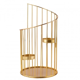 Gold metal candle holder for 2 t-lights 15x15x27,5 cm