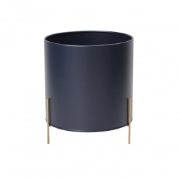 Navy blue metal flower pot, diameter 17 cm, height 10cm,  on a golden base