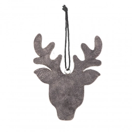 Wooden deer with hanger 16x12 cm grey