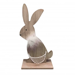 Деревянный кролик с белой корзиной 16x7x30 см