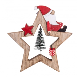 Wooden star figurine with Santa Claus, 15,5x15x2 cm