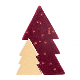 Wooden christmas tree burgundy with gold glitter 13,5x9,5x2 cm