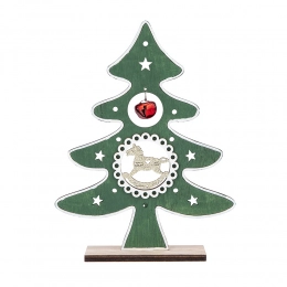 Wooden Christmas tree figurine with ornament,16,5x5x21,5 cm, green