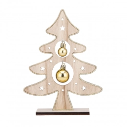 Wooden Christmas tree figurine with ornament, 16.5x5x21.5 cm, gold
