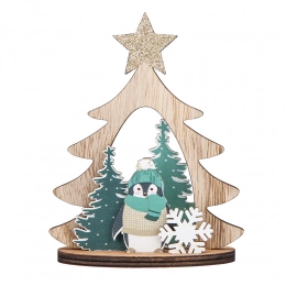 Wooden tree table decoration penguin 10,5x13,5 cm
