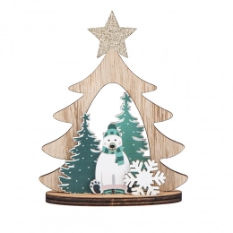 Wooden tree table decoration bear 10,5x13,5 cm