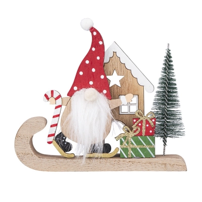 
                                            Wooden gnome on sled 14x2x12 cm
                                            