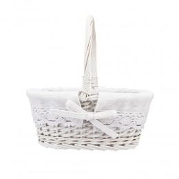 Willow oval basket with white fabric 26x17x11/25 cm