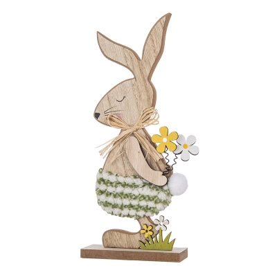 
                                                Wooden rabbit with boucle shorts 10x4x24,5 cm
                                                