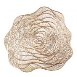 PVC table mat flower decor dia 38 cm gold color